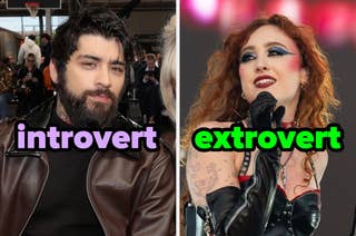 On the left, Zayn Malik labeled introvert, and on the right, Chappell Roan labeled extrovert