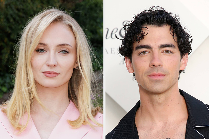 Sophie Turner and Joe Jonas pose for a photo side by side, both looking directly at the camera