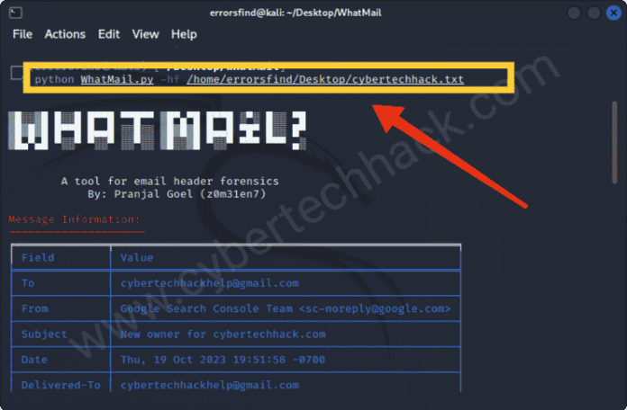 WhatMail – analyze the email header